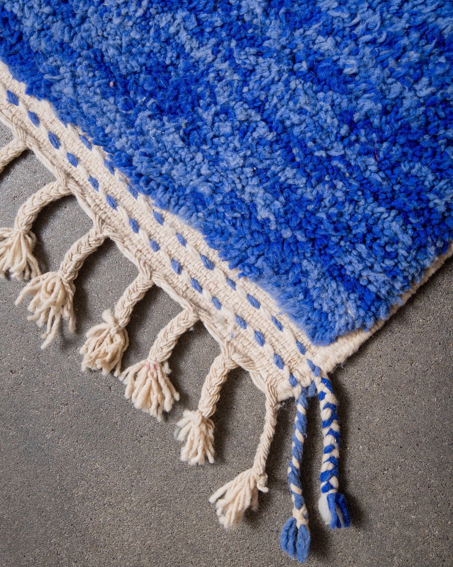 Modern, designer, handcrafted Berber rug from Morocco. Beniourain carpet with beautiful colours and patterns and fluffy wool texture.